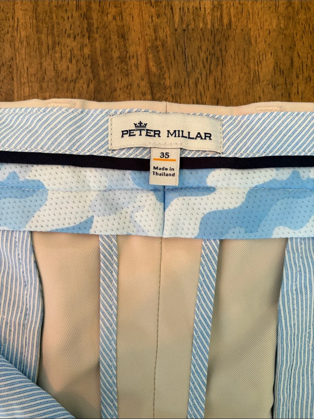 Peter Millar Beige Shorts with Light Blue Accents